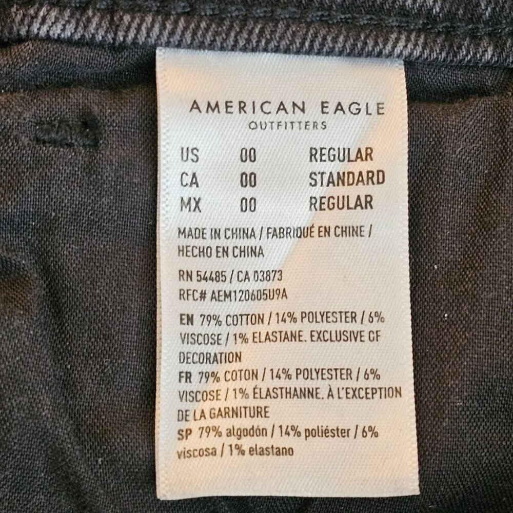 American Eagle Jeans Womens 00 27x27 Black Mom Jean Mid Rise Denim Stretch - Picture 6 of 11